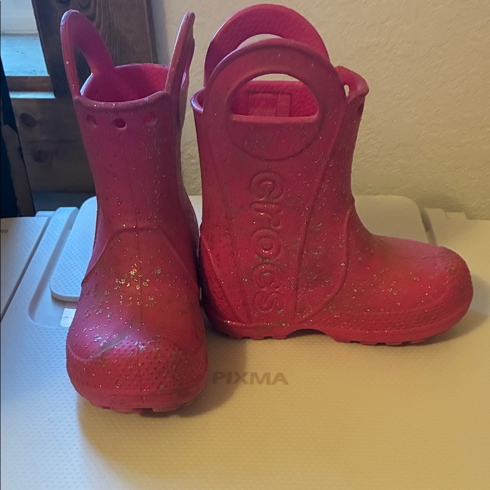 CROCS Kids Sparkly Pink Boots